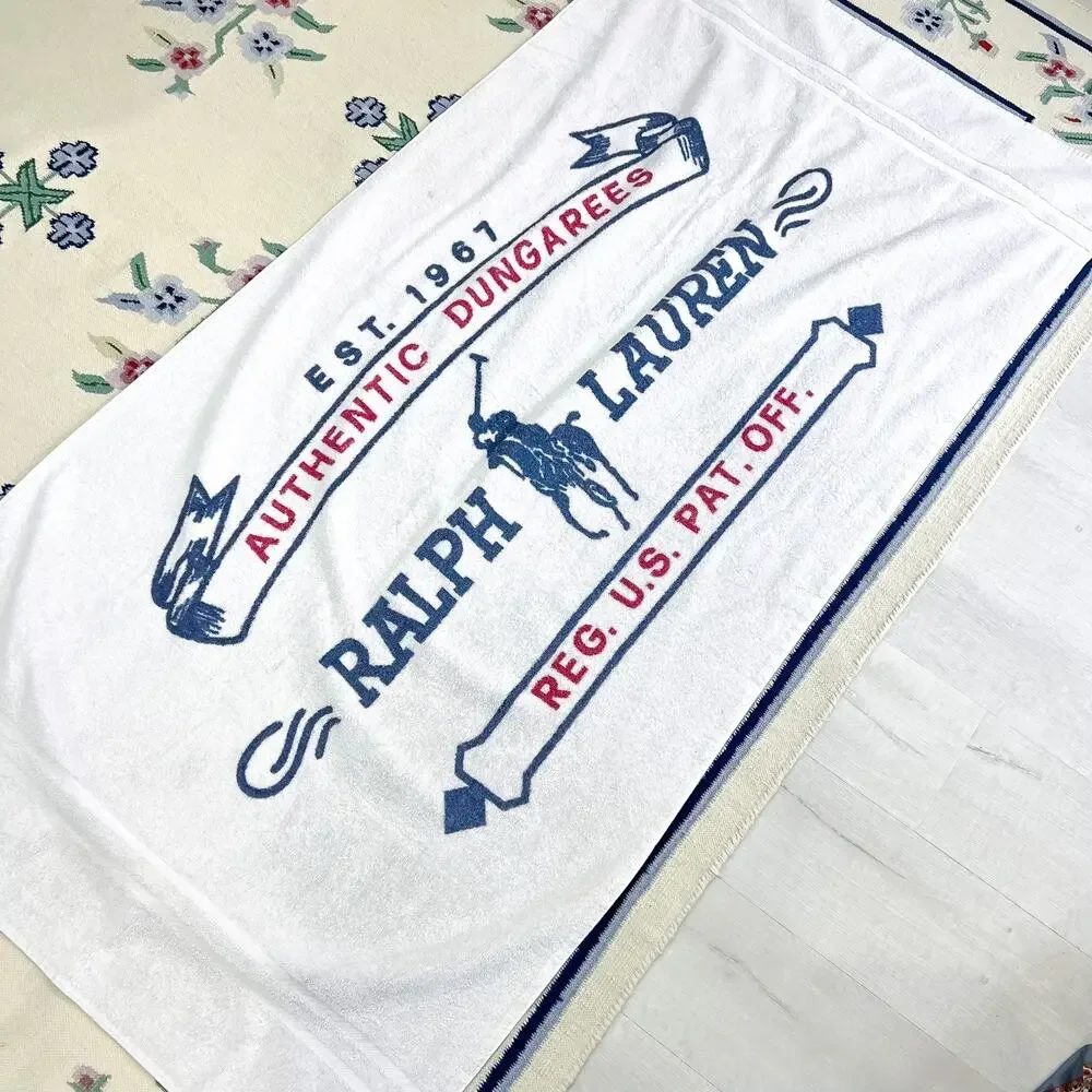 Vintage Polo Ralph Lauren Beach Bath Towel Big Pony Horse Logo 70X33 Red Blue - Picture 2 of 5